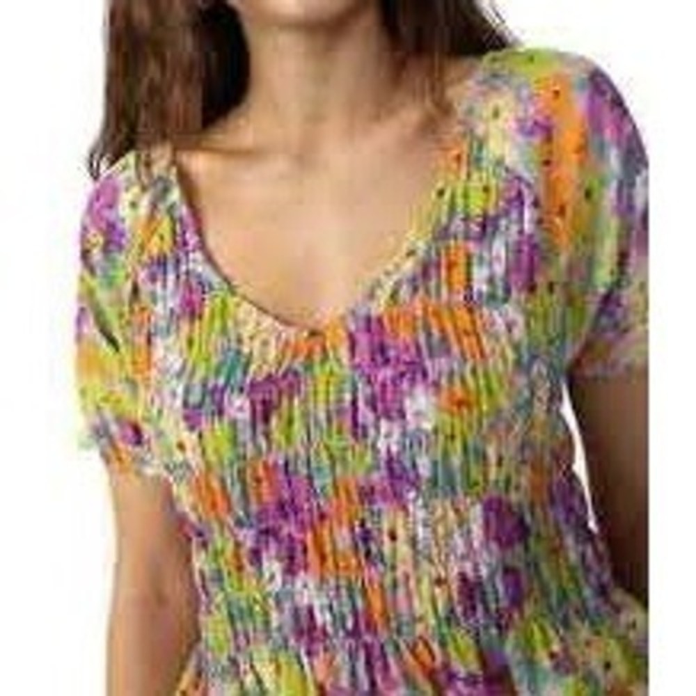 Sanctuary Womens Fresh Gardenia Floral V-Neck Smocked Blouse Size XS